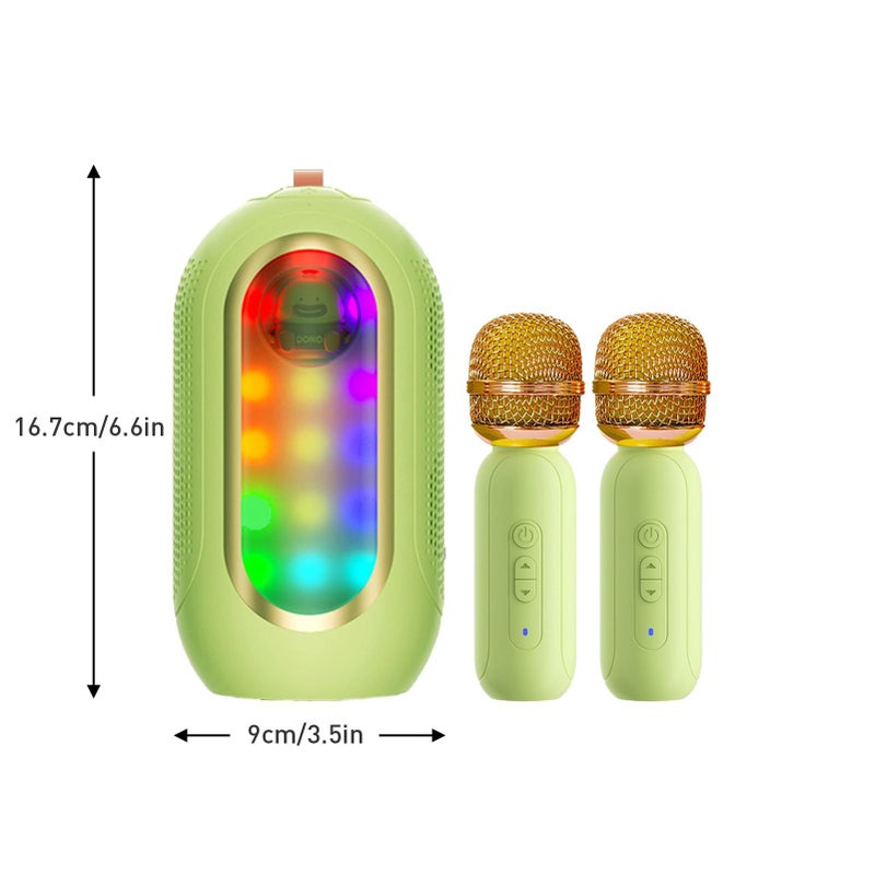 Portable Karaoke Machine With 2 Microphones Green Mini ABS Speaker For Outdoor Indoor Family Home Party - Image 3