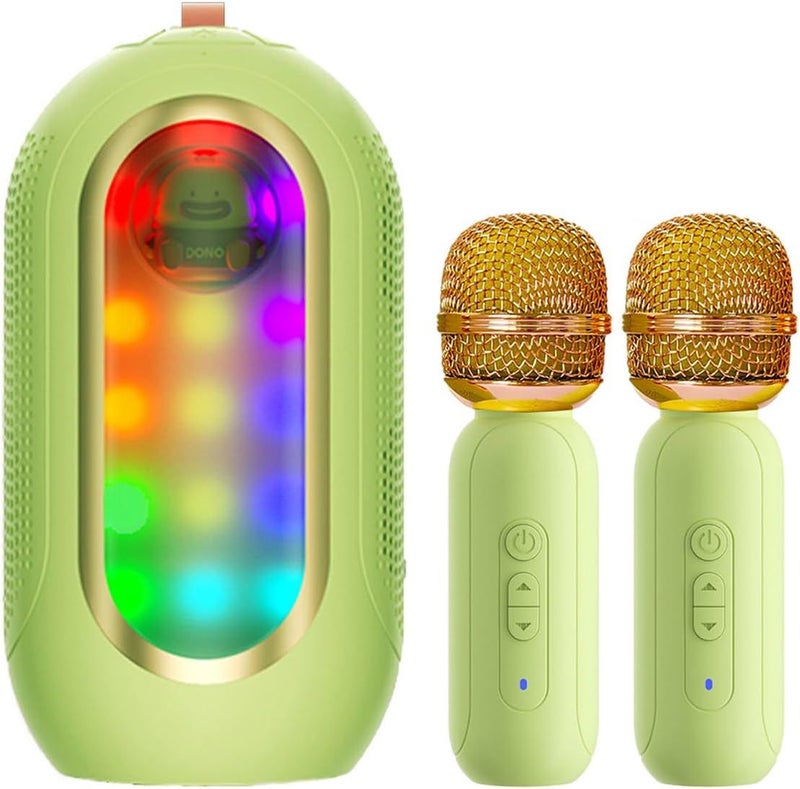 Portable Karaoke Machine With 2 Microphones Green Mini ABS Speaker For Outdoor Indoor Family Home Party - Image 1