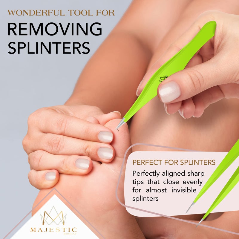 Majestic Bombay Fine Point Tweezers for Women and Men – Splinter Ticks, Facial, Brow and Ingrown Hair Removal–Sharp, Needle Nose, Surgical Tweezers Precision Pluckers best tweezers for chin hair - Image 3