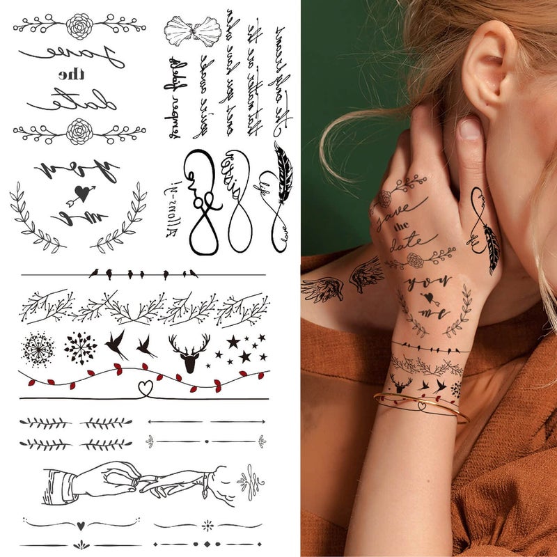 Glaryyears Fake Tiny Temporary Tattoo, 20 Pack Black Sketch Ink Line Small Tattoos Stickers, Various Styles for Fun Party Supplies Vacation on Body Face Hand Wrist - Image 3