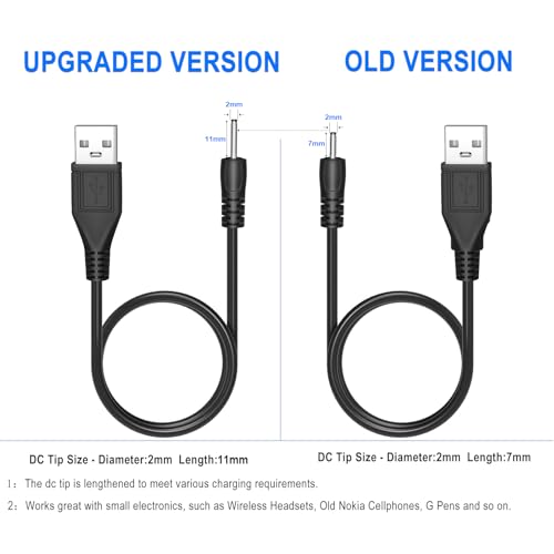 PChero USB DC Charger Charge Charging Cable for Mini S530 Smallest Invisible Wireless Bluetooth Earbuds Earphones Headphones Headset and Bluetooth Shower Speaker - Image 2