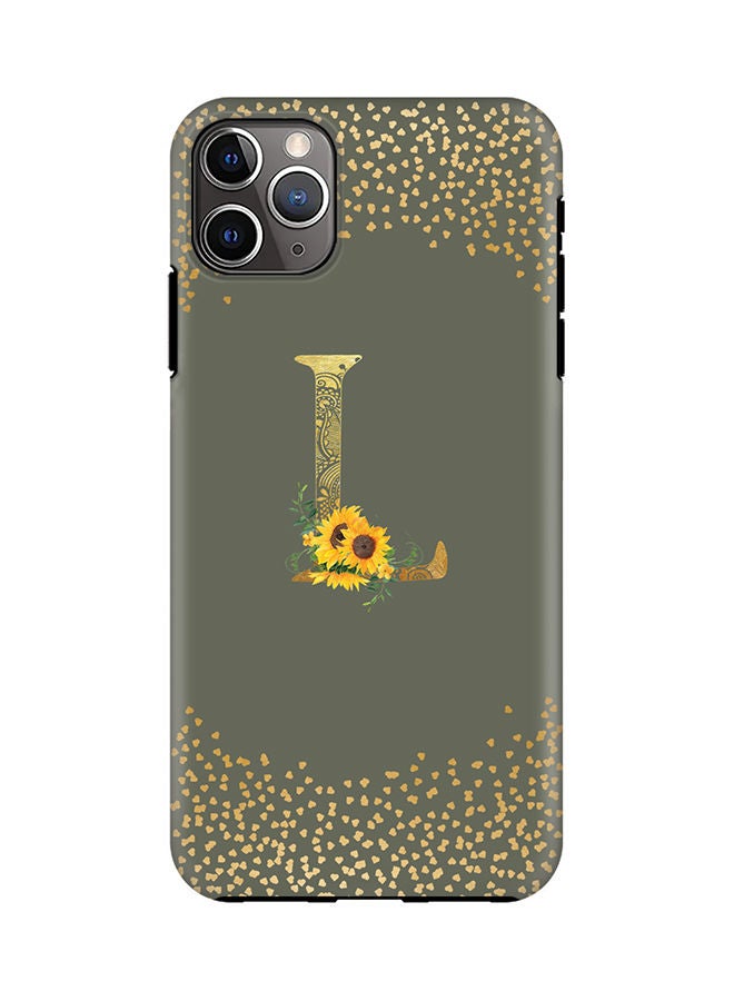 Stylizedd Monogram Tough Series for Apple iPhone 11 Pro Max Custom Initials Floral Mandala Pattern Tough Pro Dual Layer hybrid PC inner TPU protection Alphabet- L (Olive Green) - Image 1