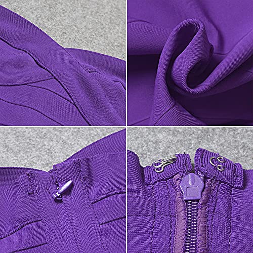 HLBandage Midi-Calf Solid Color Spaghetti Strap Rayon Bandage Dress(S,Purple) - Image 5
