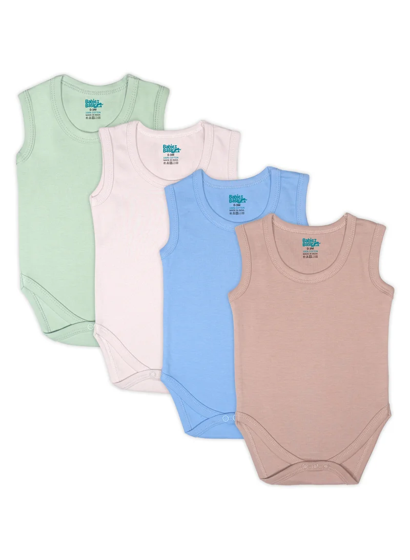 Babies Basic BabiesBasic 100% Super Combed Cotton, Sleeveless Bodysuit, for New Born to 24months. Set of 4, Green, Beige, Blue, Mocha