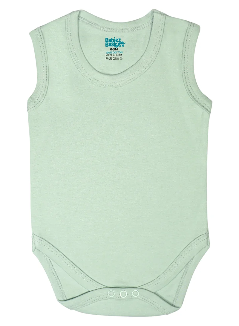 Babies Basic BabiesBasic 100% Super Combed Cotton, Sleeveless Bodysuit, for New Born to 24months. Set of 4, Green, Beige, Blue, Mocha