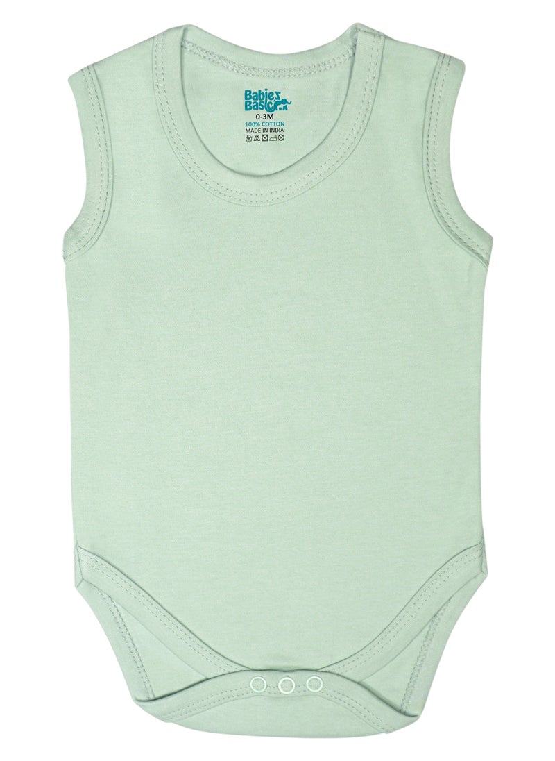 Babies Basic BabiesBasic 100% Super Combed Cotton, Sleeveless Bodysuit, for New Born to 24months. Set of 4, Green, Beige, Blue, Mocha  - Image 2