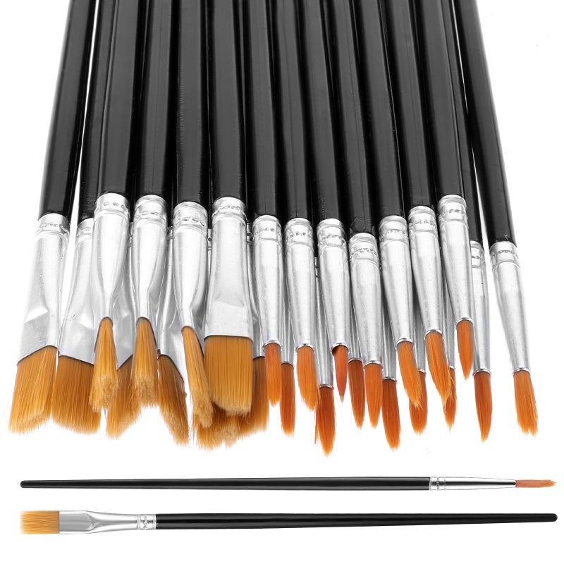 Prasacco 30 Pieces Paint Brushes Set Small Paint Brushes Flat and Round Pointed Paint Brushes Set Nylon Hair Brushes Acrylic Paint Brushes Kids Paint Brushes for Acrylic Oil Watercolor Painting