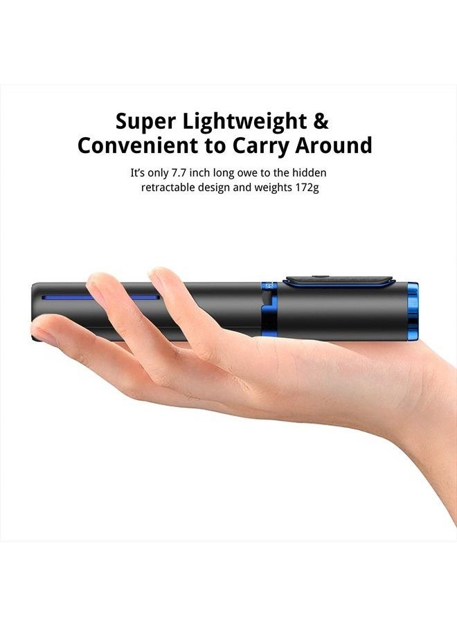 Bluetooth Selfie Stick Tripod, Extendable 3 in 1 Aluminum Selfie Stick with Wireless Remote and Tripod Stand 270 Rotation for iPhone 13/12/11 Pro/XS Max/XS/XR/X, Samsung and Smartphone Blue