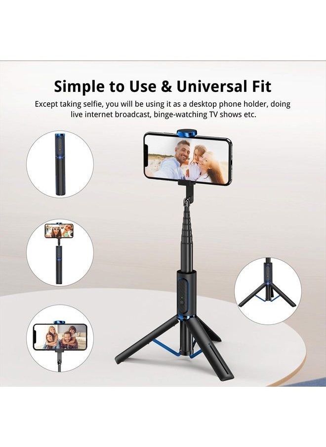 Bluetooth Selfie Stick Tripod, Extendable 3 in 1 Aluminum Selfie Stick with Wireless Remote and Tripod Stand 270 Rotation for iPhone 13/12/11 Pro/XS Max/XS/XR/X, Samsung and Smartphone Blue