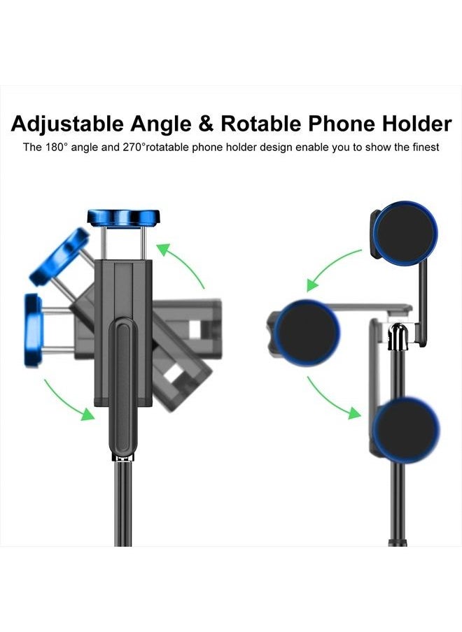 Bluetooth Selfie Stick Tripod, Extendable 3 in 1 Aluminum Selfie Stick with Wireless Remote and Tripod Stand 270 Rotation for iPhone 13/12/11 Pro/XS Max/XS/XR/X, Samsung and Smartphone Blue