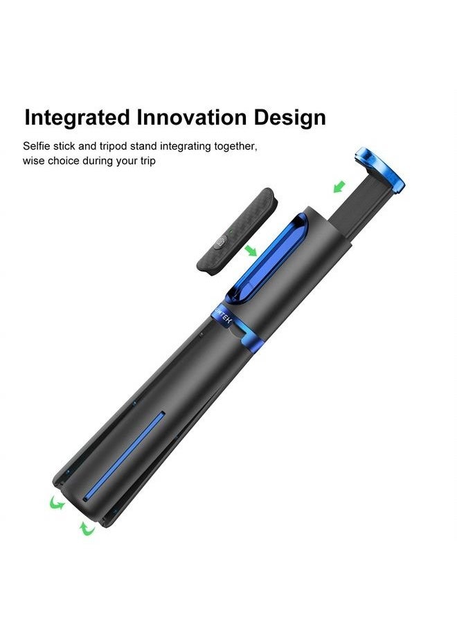 Bluetooth Selfie Stick Tripod, Extendable 3 in 1 Aluminum Selfie Stick with Wireless Remote and Tripod Stand 270 Rotation for iPhone 13/12/11 Pro/XS Max/XS/XR/X, Samsung and Smartphone Blue
