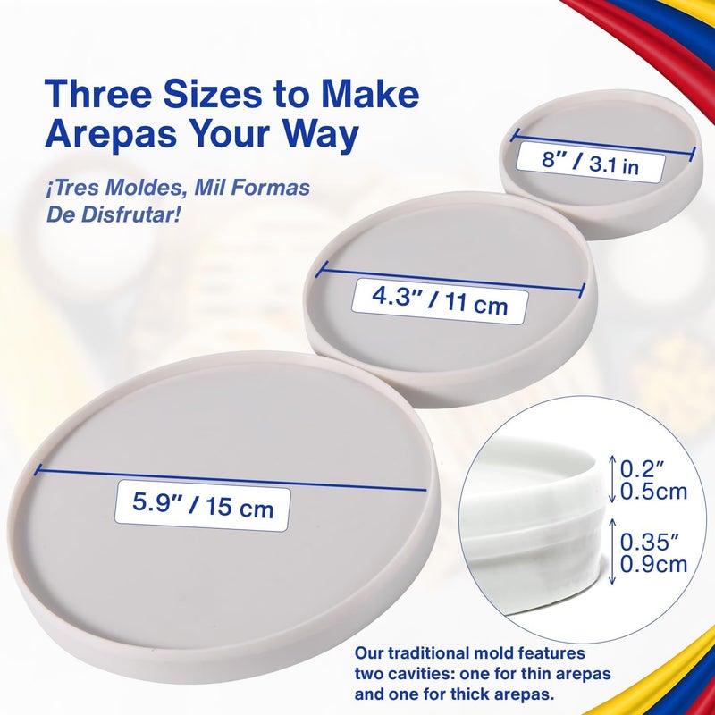 TRAITOOLS Molde para Arepas with Gift Box – 3 Sizes (5.9", 4.3", 3.1") & Double Thickness for Perfect Arepas Colombianas, Gorditas, and More – Durable, Food-Safe, Easy-to-Clean Kitchen Tool - Image 3