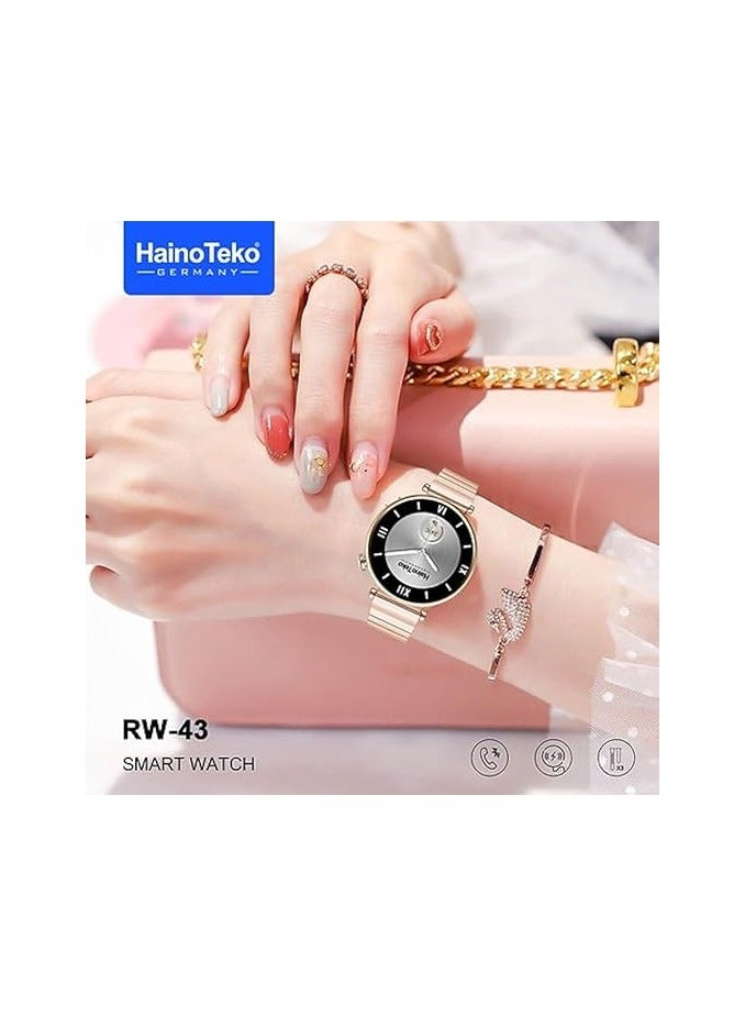Haino Teko Germany RW43 Round Shape AMOLED Display Ladies Smart Watch With Stylish Rose gold Bracelet and Three Pair Straps Smartwatch for Ladies and Girls Color (Silver)  - Image 2