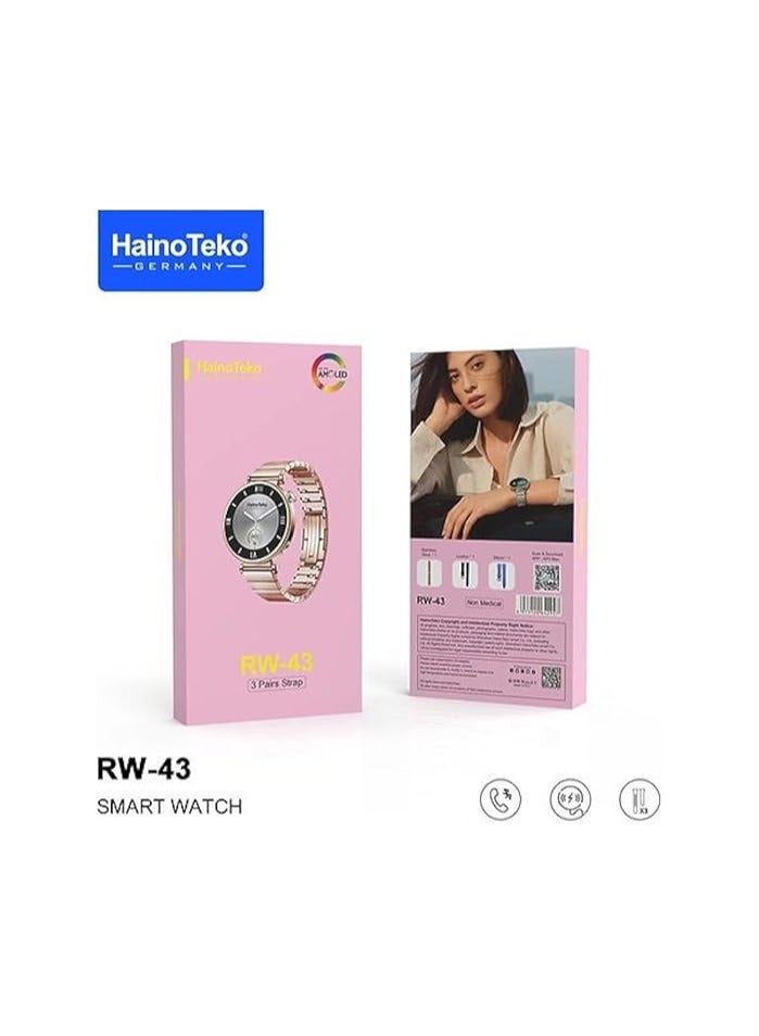 Haino Teko Germany RW43 Round Shape AMOLED Display Ladies Smart Watch With Stylish Rose gold Bracelet and Three Pair Straps Smartwatch for Ladies and Girls Color (Silver)  - Image 3