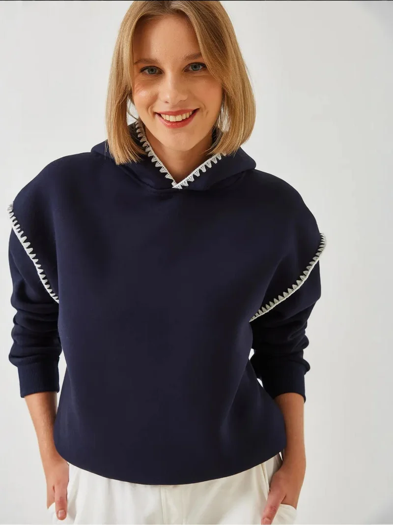 Bianco Lucci LUCCI Hooded Lace Detail Relaxed Fit Hoodie