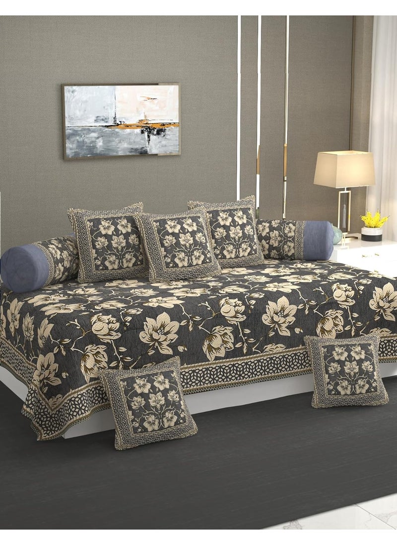 MULTITEX - MULTITEX Heavy Chenille Velvet Sofa Cover with diwan Set and Table Cover Combo Set of 21 pcsGrey - Image 1