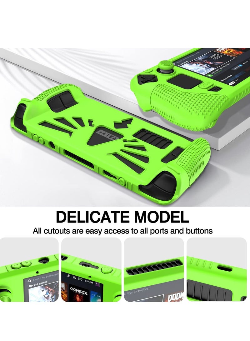 SOLARAE Steam Deck Silicone Protective Case, Thickened Soft Cover with Anti-Slip Grip, Full Protection Kit with 2 Pairs of Thumb Grips for Valve Steam Deck (Green) - Image 5