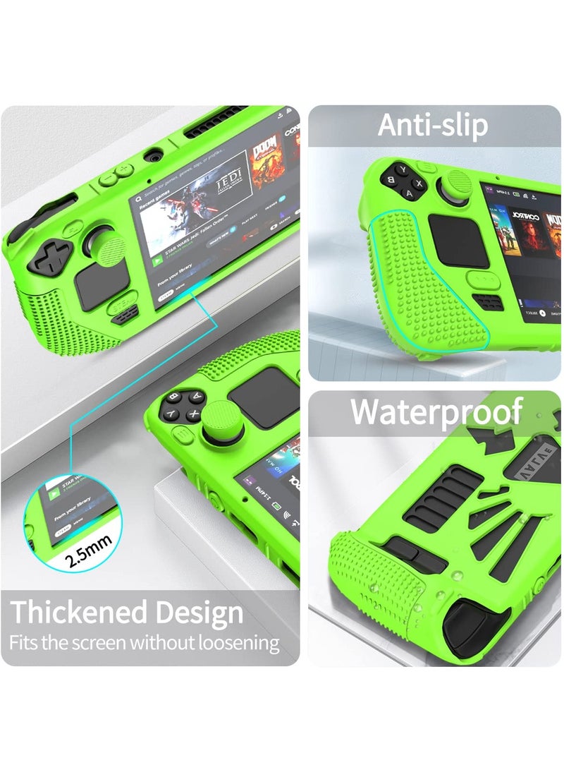 SOLARAE Steam Deck Silicone Protective Case, Thickened Soft Cover with Anti-Slip Grip, Full Protection Kit with 2 Pairs of Thumb Grips for Valve Steam Deck (Green) - Image 3