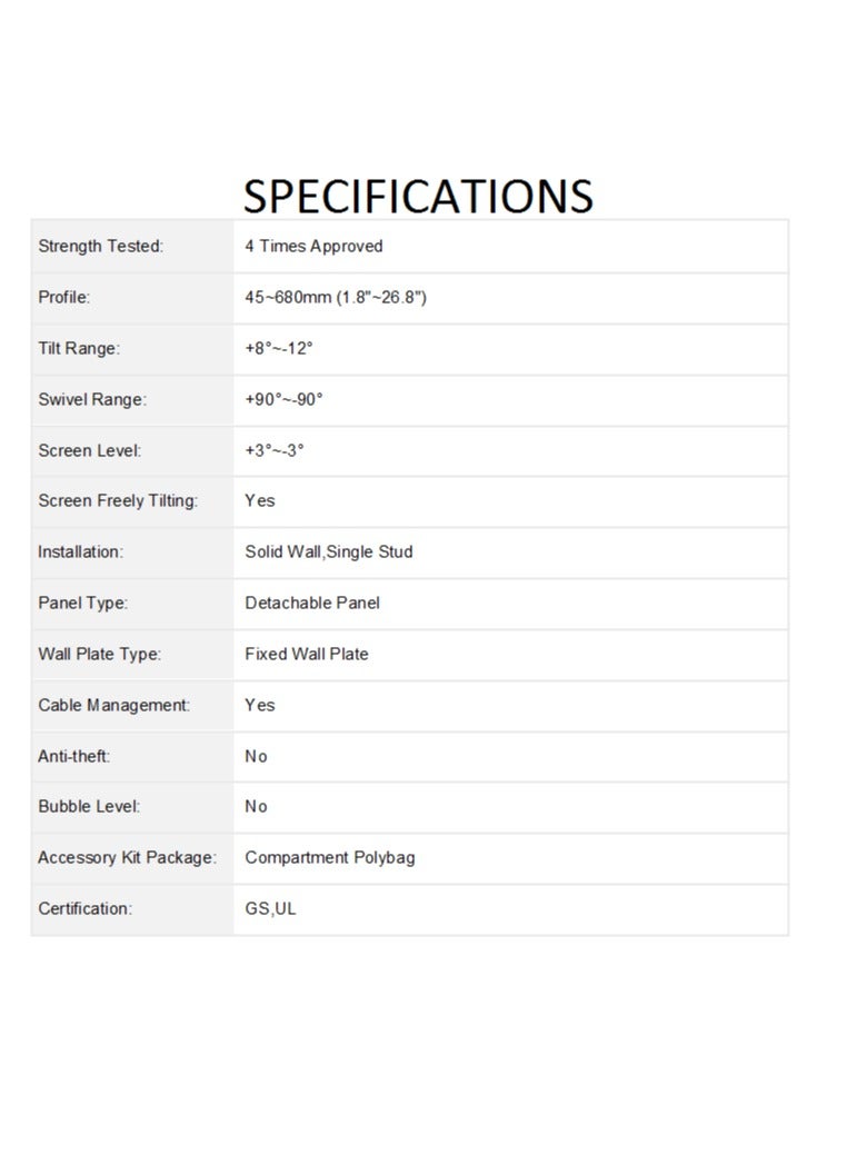 BEETEC Single Arm Swivel TV Wall Mount Bracket for 37-75 Inch Curved/Flat Panel TVs up to 50 kg, TV Wall Bracket with Full-Motion Design & Sliding Long Arm, Black | LPA35-462 - Image 5