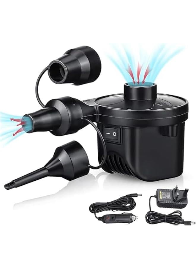 TRASSLE Electric Air Pump,Home/Car Use Airbed Pump,Quick Electric Air Pump with 3 Nozzles for Inflator/Deflator Pumps for Outdoor Camping, Inflatable Cushions, Air Mattress Beds, Boats,Raft,Pool - Image 1