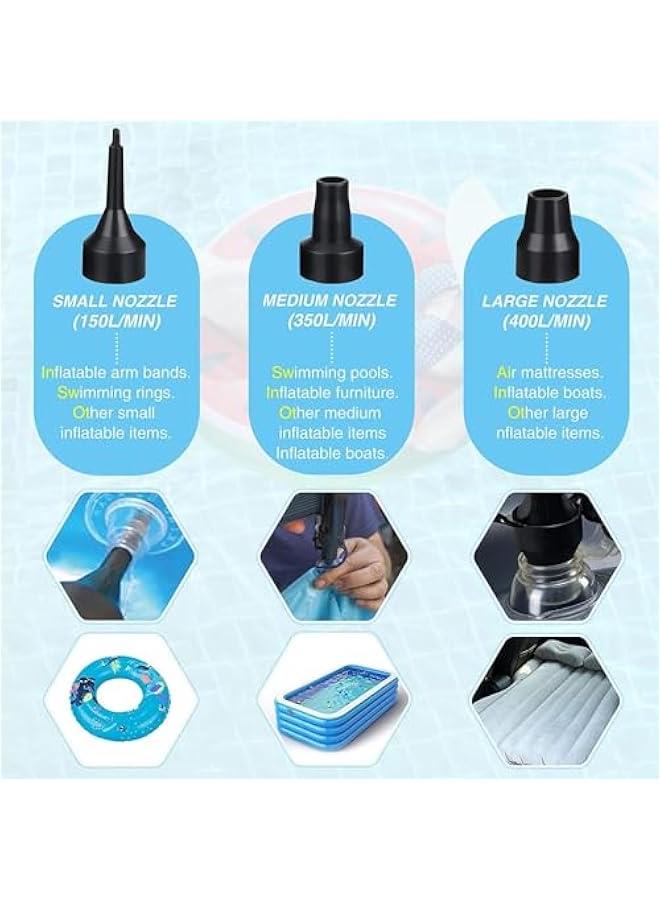 TRASSLE Electric Air Pump,Home/Car Use Airbed Pump,Quick Electric Air Pump with 3 Nozzles for Inflator/Deflator Pumps for Outdoor Camping, Inflatable Cushions, Air Mattress Beds, Boats,Raft,Pool - Image 2