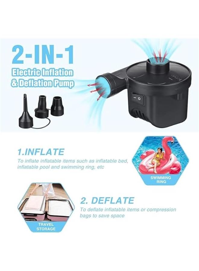 TRASSLE Electric Air Pump,Home/Car Use Airbed Pump,Quick Electric Air Pump with 3 Nozzles for Inflator/Deflator Pumps for Outdoor Camping, Inflatable Cushions, Air Mattress Beds, Boats,Raft,Pool - Image 4