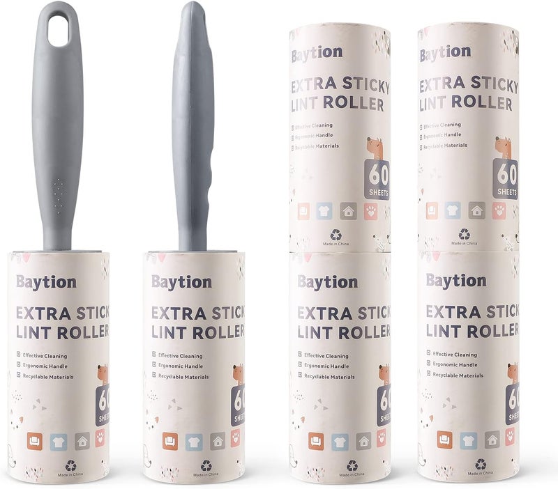 Baytion Lint Roller Remover Hair Kit- Extra Sticky Reusable Lint Remover with 360 Sheets(6 Rollers+2 Upgraded Handles)-Fluff Brush for Clothes/Furniture/Bed/Car/Dog Cat Hair/Carpet/Dust - Image 1