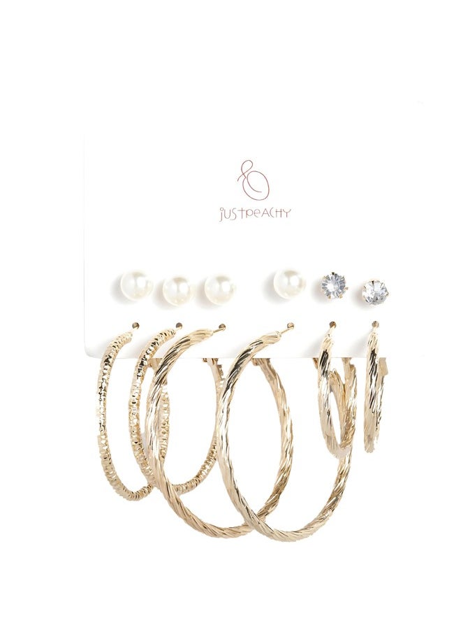 Just Peachy Just Peachy Earrings for Women & Girls, Ear Bali With 3 Studs for Ladies, Latest Design, 1 Pair White Spherical Stone, Earrings for Birthdays Gifts, Anniversaries Pack of 3  - Image 1