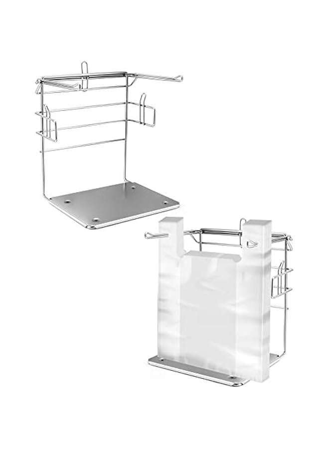 Arabest Plastic Grocery Bag Holder, Iron-Plated Chrome Shopping Bag Stand, Chrome T Shirt Bag Rack, Fits 11½”W x 6”D x 21”H Bag, for Restaurant, Business, Office, Home, Kitchen, Garage - Image 1