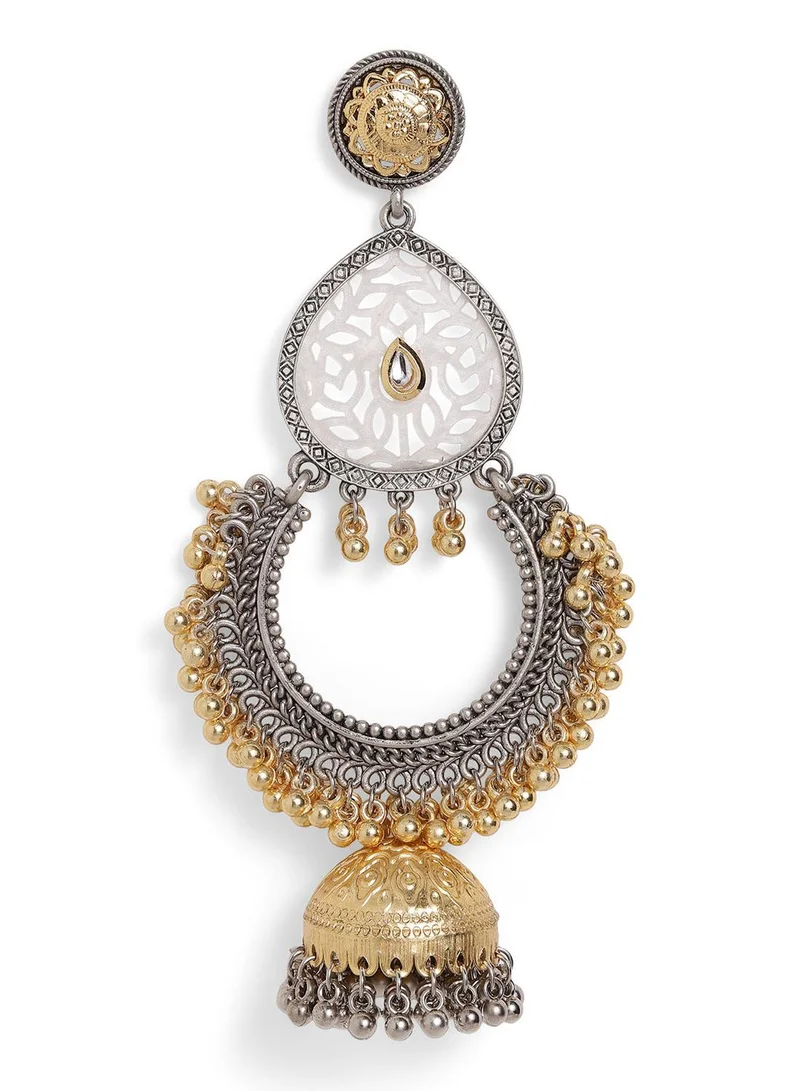 Ishin  Multi Colour Metallic Grey Plated Jhumka Earring for Women | Best Price UAE
