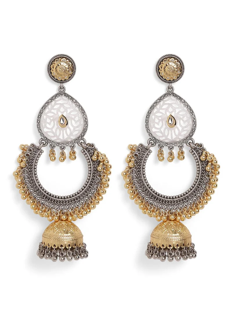 Ishin  Multi Colour Metallic Grey Plated Jhumka Earring for Women | Best Price UAE