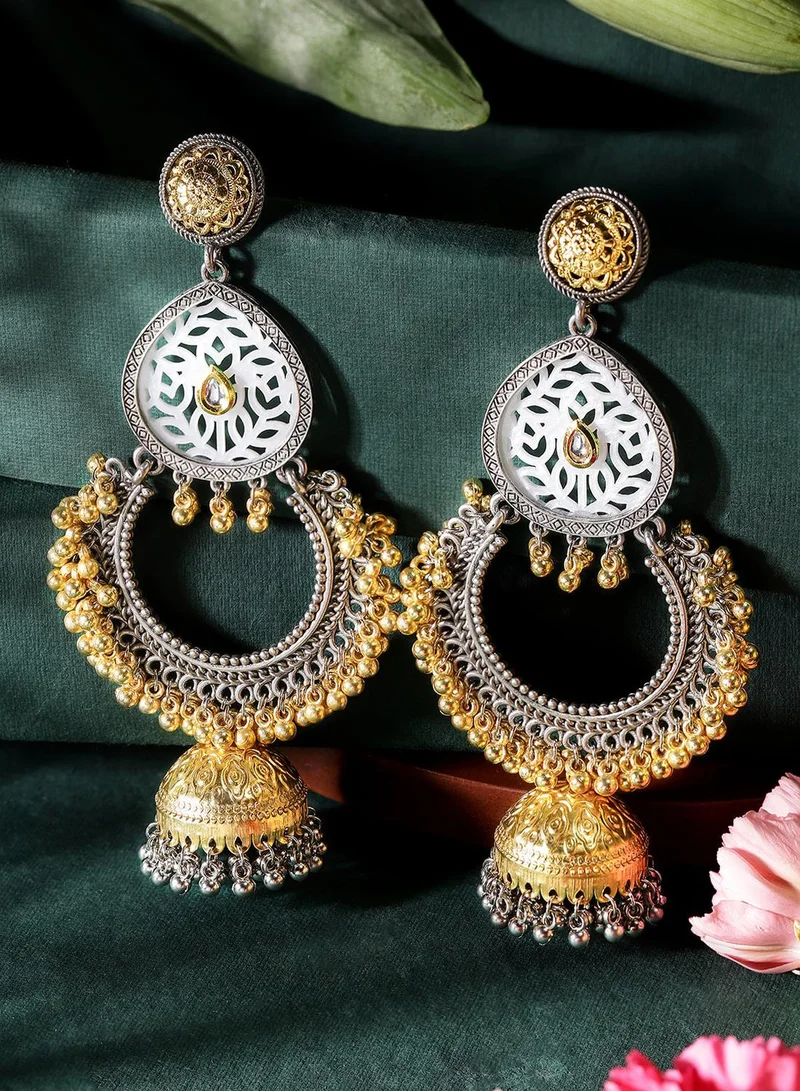 Ishin  Multi Colour Metallic Grey Plated Jhumka Earring for Women | Best Price UAE