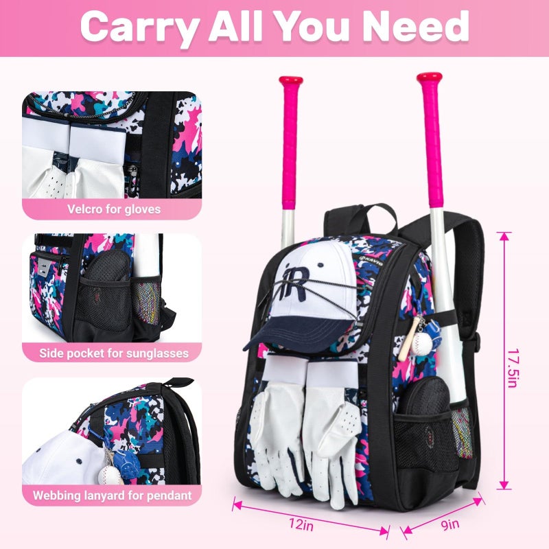 KAVIGOR Youth Baseball Bag, Softball Bag for Girls & Boys, Kids Tball Backpack with Shoes Compartment - Image 4