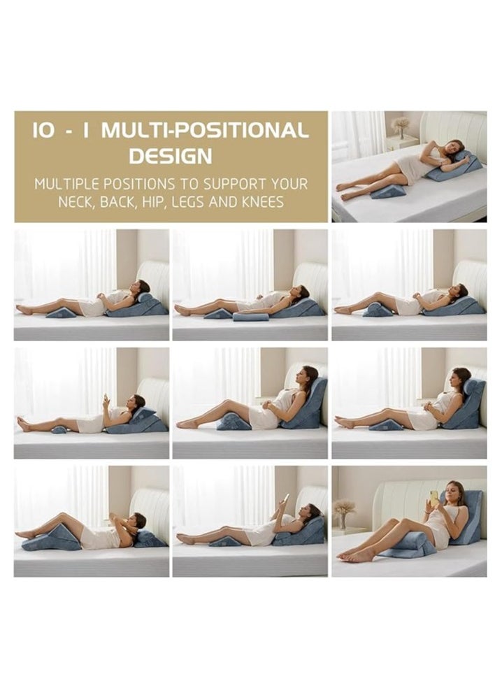 Plush - PLUSH 4pcs Orthopedic Bed Wedge Pillow Set, Post Surgery Memory Foam for Back, Neck and Leg Pain Relief, Sitting Pillow, Comfortable and Adjustable Pillows Acid Reflux for Sleeping 100% Navy - Image 1
