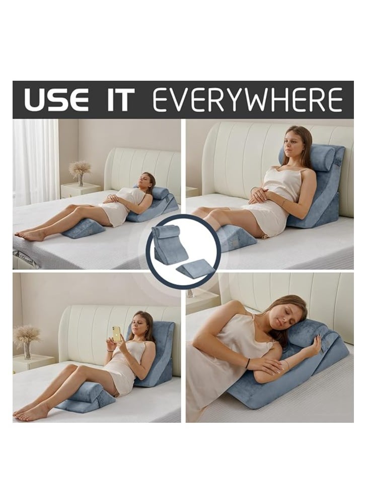 Plush - PLUSH 4pcs Orthopedic Bed Wedge Pillow Set, Post Surgery Memory Foam for Back, Neck and Leg Pain Relief, Sitting Pillow, Comfortable and Adjustable Pillows Acid Reflux for Sleeping 100% Navy - Image 1