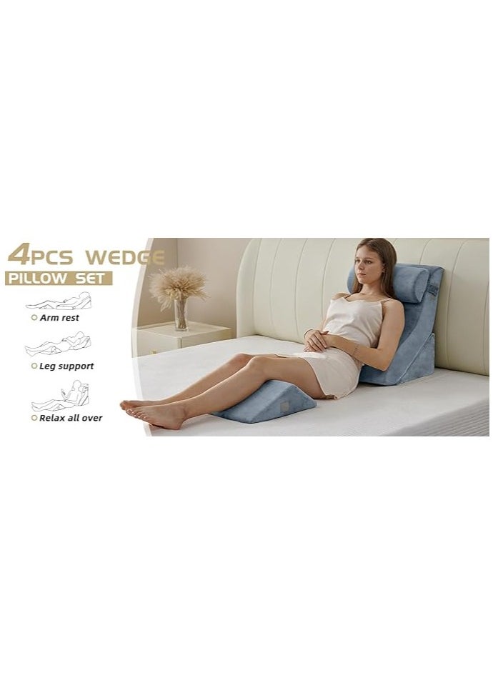 Plush - PLUSH 4pcs Orthopedic Bed Wedge Pillow Set, Post Surgery Memory Foam for Back, Neck and Leg Pain Relief, Sitting Pillow, Comfortable and Adjustable Pillows Acid Reflux for Sleeping 100% Navy - Image 1