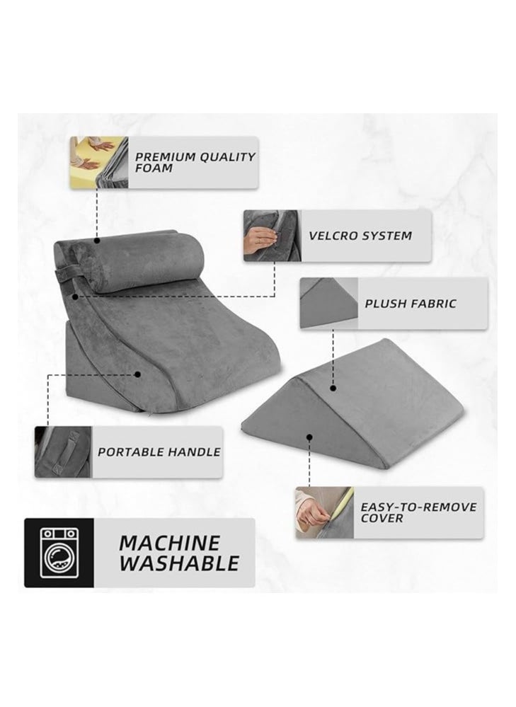 Plush - PLUSH 4pcs Orthopedic Bed Wedge Pillow Set, Post Surgery Memory Foam for Back, Neck and Leg Pain Relief, Sitting Pillow, Comfortable and Adjustable Pillows Acid Reflux for Sleeping 100% Navy - Image 1