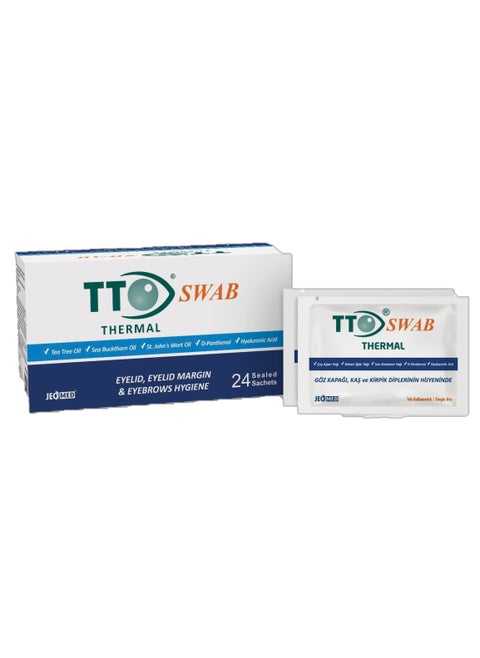 TTO Thermal Eyelid & Eyelashes Swab - Infused with Tea Tree & Hyaluronic Acid - Cleanser & Makeup Remover Wipes for Sensitive Eyes - Blepharitis Relief, Dry Eye Care, Antibacterial - Antifungal and Antiviral effect.