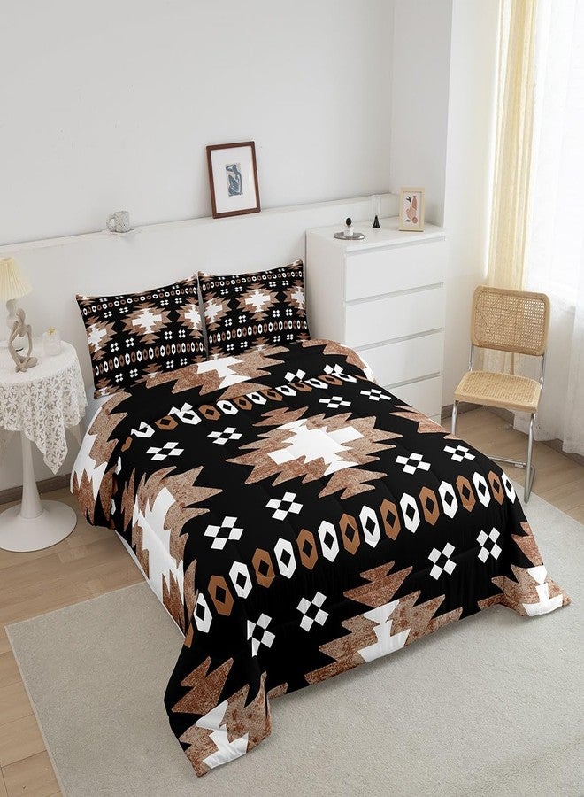 Feelyou Boho Comforter Set King Size Southwest Native American Design Comforter Southwestern Geometric Bedding Set Western Decor Duvet Set Room Decor Brown Balck Quilt Set - Image 2