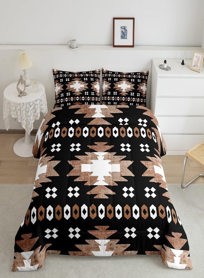 Feelyou Boho Comforter Set King Size Southwest Native American Design Comforter Southwestern Geometric Bedding Set Western Decor Duvet Set Room Decor Brown Balck Quilt Set - Image 1