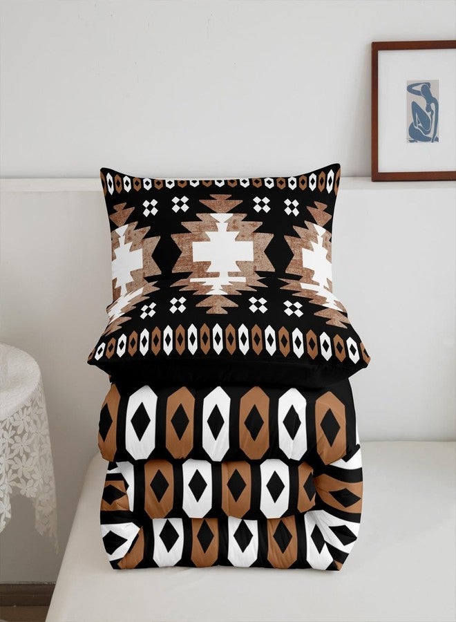 Feelyou Boho Comforter Set King Size Southwest Native American Design Comforter Southwestern Geometric Bedding Set Western Decor Duvet Set Room Decor Brown Balck Quilt Set - Image 5