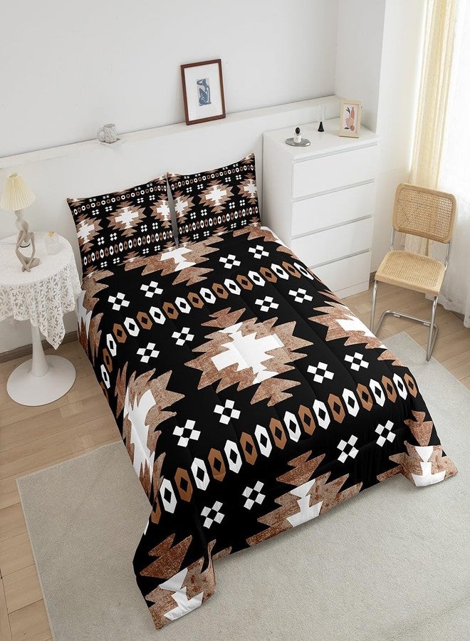 Feelyou Boho Comforter Set King Size Southwest Native American Design Comforter Southwestern Geometric Bedding Set Western Decor Duvet Set Room Decor Brown Balck Quilt Set - Image 3