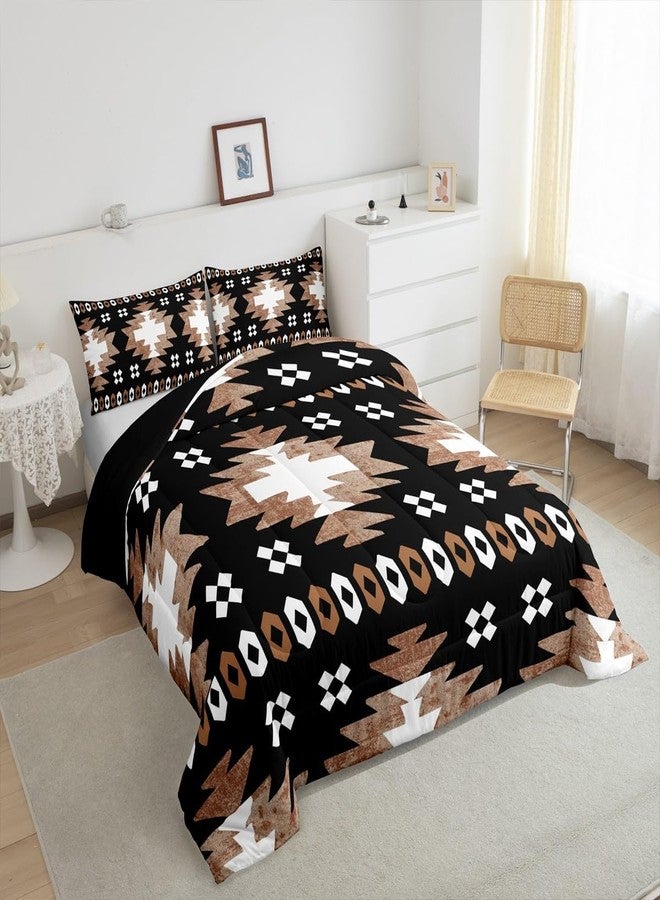 Feelyou Boho Comforter Set King Size Southwest Native American Design Comforter Southwestern Geometric Bedding Set Western Decor Duvet Set Room Decor Brown Balck Quilt Set - Image 4