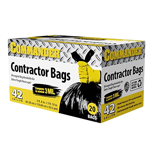 Commander 42 Gallon 2.5 MIL Black Heavy Duty Garbage Trash Bags - 32" x 46" - Pack of 20 - For Contractor, Industrial, Institutional, & Commercial - Image 1