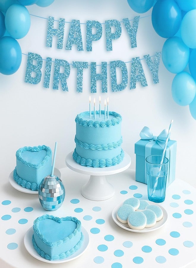 Perfect Occasion لافتة عيد ميلاد جاهزة للتعليق - لا تحتاج إلى تركيب - لافتة عيد ميلاد زرقاء فاتحة لامعة للأولاد والبنات - معلقة مسبقًا على خيوط بطول 8 أقدام - زينة وديكورات حفلات عيد ميلاد زرقاء. هل ذكرنا أنها لا تحتاج إلى تركيب؟ - Image 2