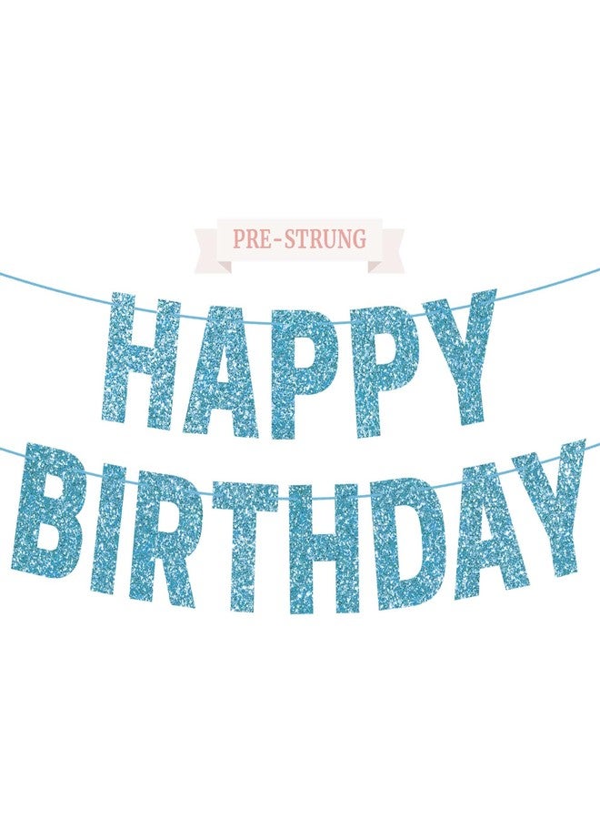 Perfect Occasion لافتة عيد ميلاد جاهزة للتعليق - لا تحتاج إلى تركيب - لافتة عيد ميلاد زرقاء فاتحة لامعة للأولاد والبنات - معلقة مسبقًا على خيوط بطول 8 أقدام - زينة وديكورات حفلات عيد ميلاد زرقاء. هل ذكرنا أنها لا تحتاج إلى تركيب؟ - Image 1