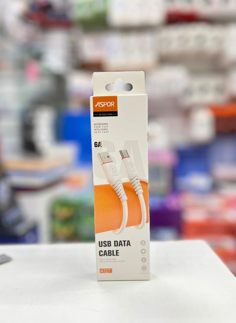 Aspor A127 USB Data Cable 6A Fast Charging & Data Transfer – Durable Cable for Smartphones & Devices - Image 1