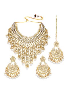 PEORA Peora Traditional Kundan & Pearl Drop White Choker Necklace Earring Set with Maang Tikka Gift for Women Girls  - Image 5