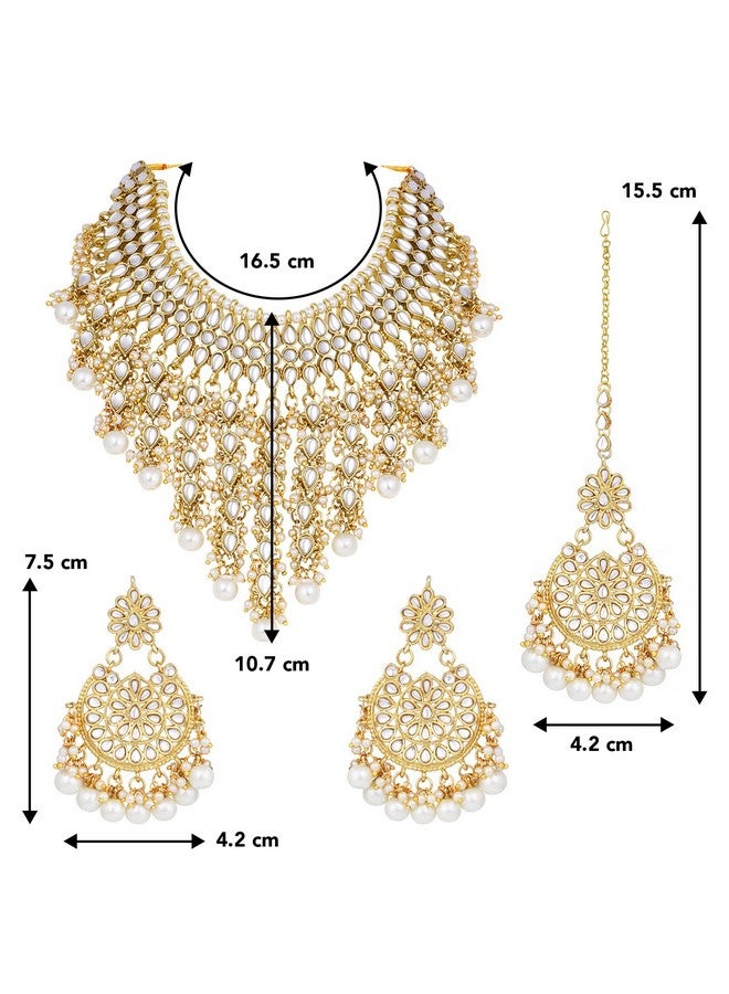 Peora Traditional Kundan & Pearl Drop White Choker Necklace Earring Set with Maang Tikka Gift for Women Girls - Image 4