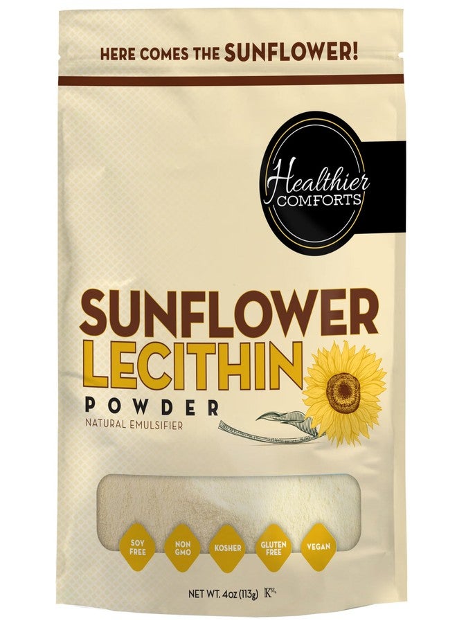 Healthier Comforts مسحوق ليسيثين دوار الشمس من هيلثيير كومفورتس (113 غرام) | مستحلب نباتي غير معدل وراثيًا للعصائر، والخبز، والشوكولاتة، وتتبيلات السلطة، ومنتجات العناية بالبشرة المنزلية | مصدر طبيعي للفوسفوليبيدات - Image 1